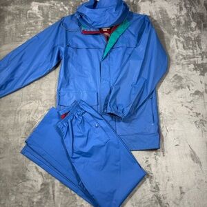 Vintage 90s Columbia Rain Suit Blue PVC Jacket Pants 2 Pieces XS